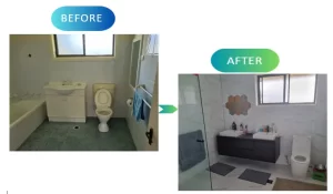 Before-and-after views of the Berowra Heights bathroom renovation