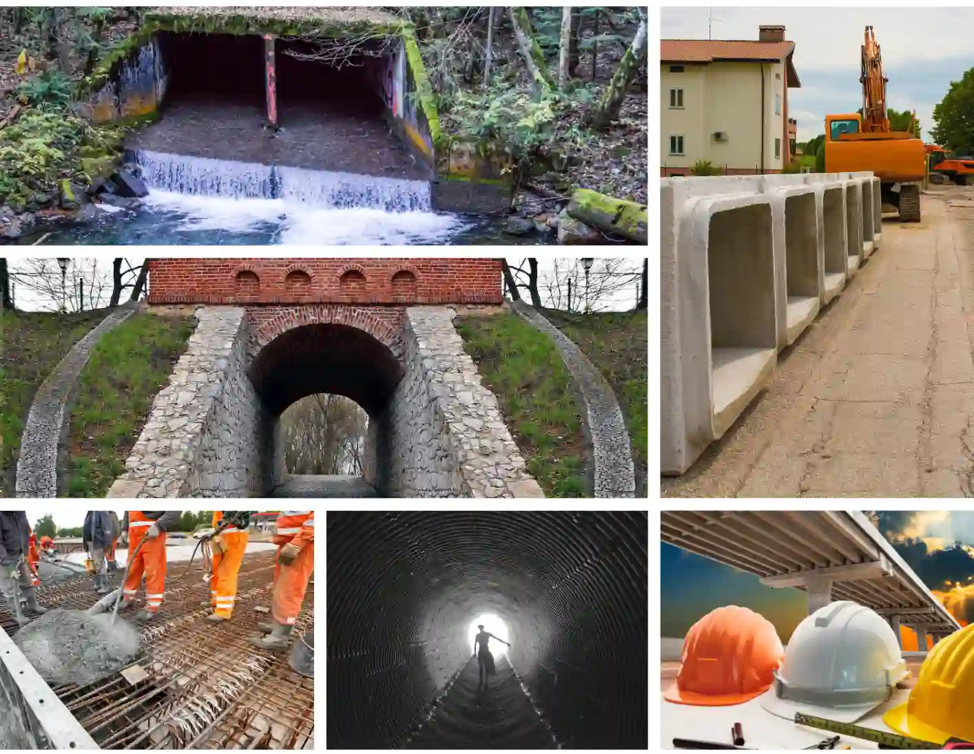 Illustrative collage of culverts, drainage structures and civil works