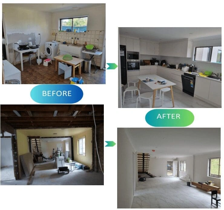Before-and-after outcome from SCE’s Berowra Heights residential renovation project