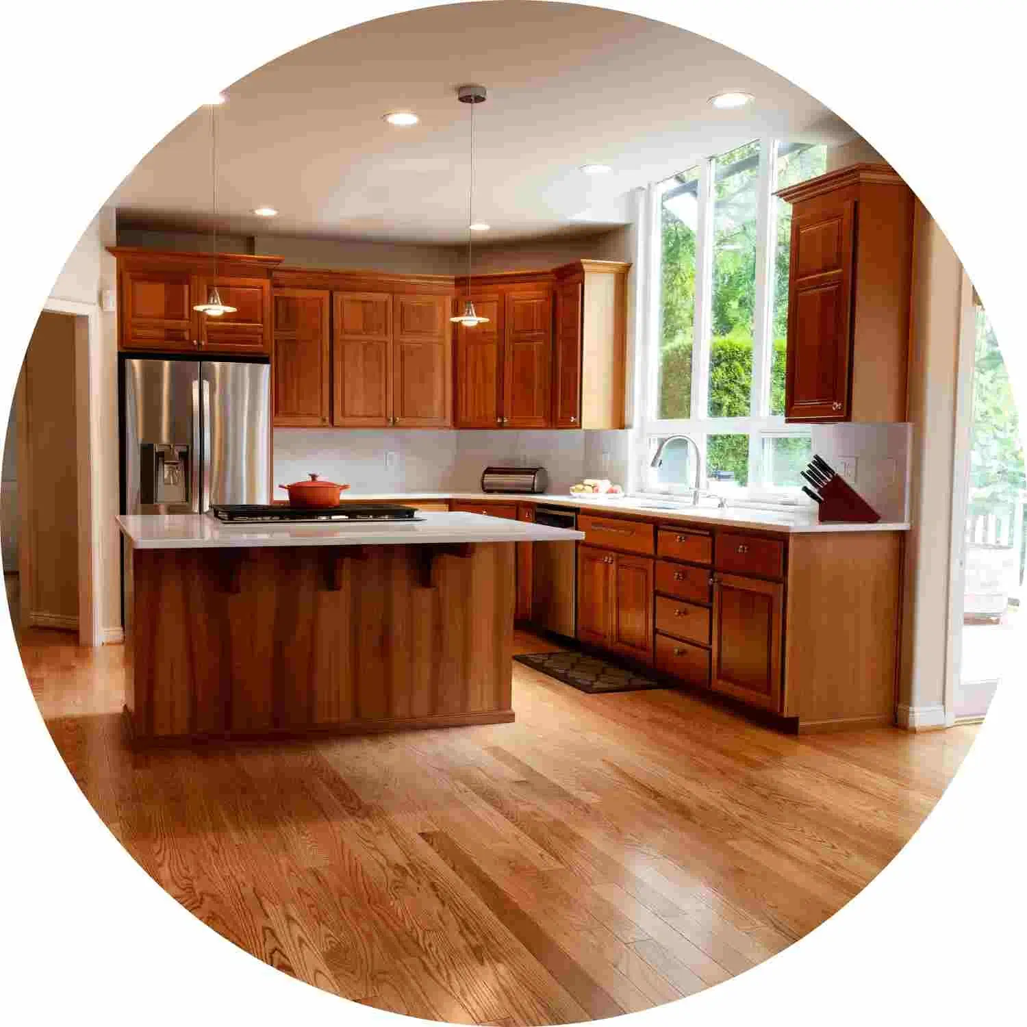 Preparation and refinishing of suitable cabinetry or furniture