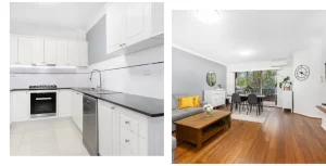 Completed kitchen and living-area upgrade in a Baulkham Hills apartment