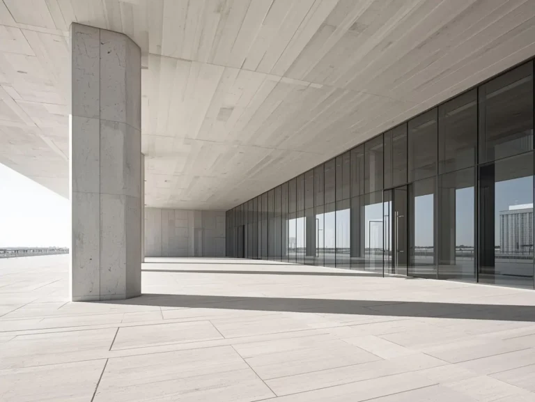 Modern building with reinforced concrete columns and structural support design