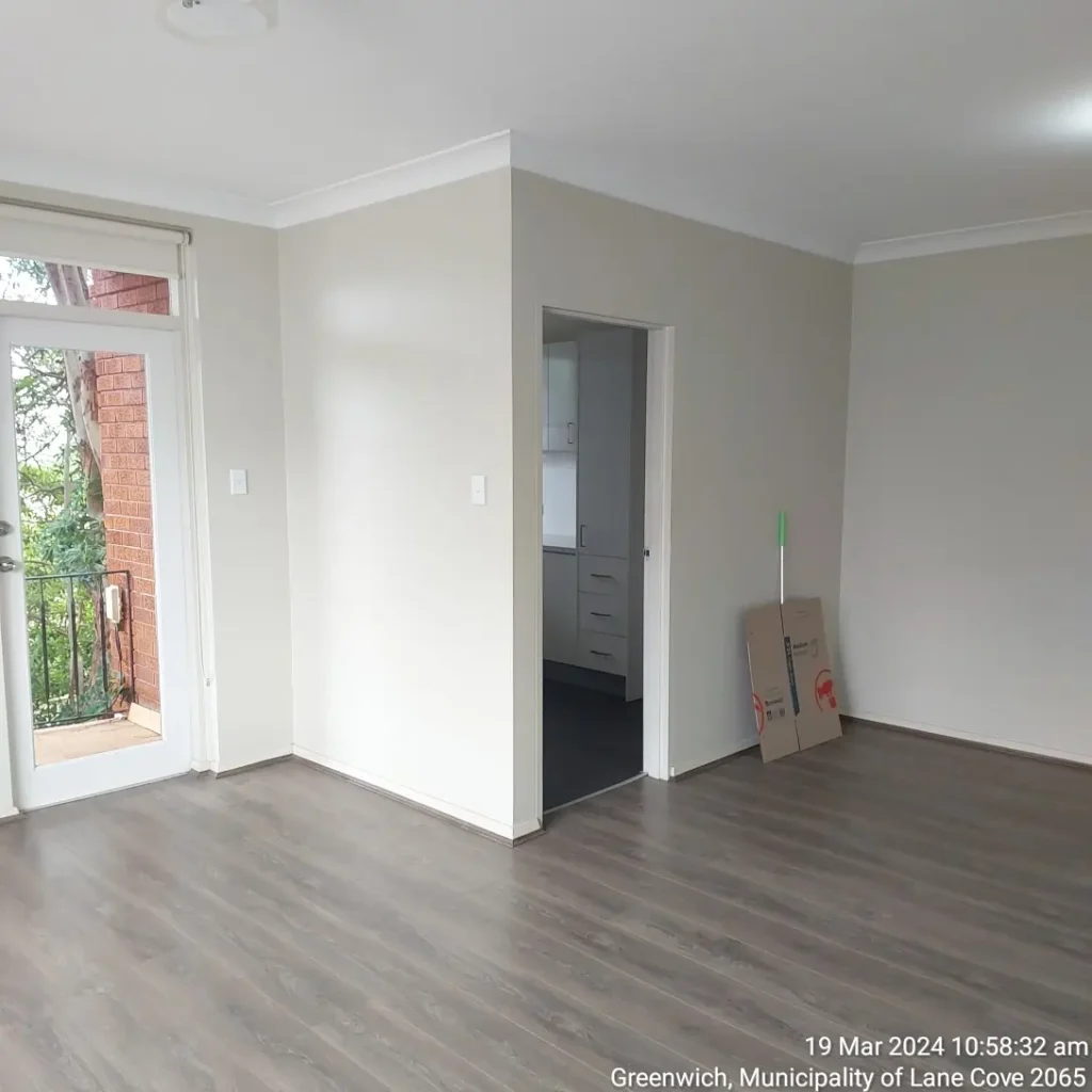 Existing kitchen layout with enclosed wall and doorway in Lane Cove apartment