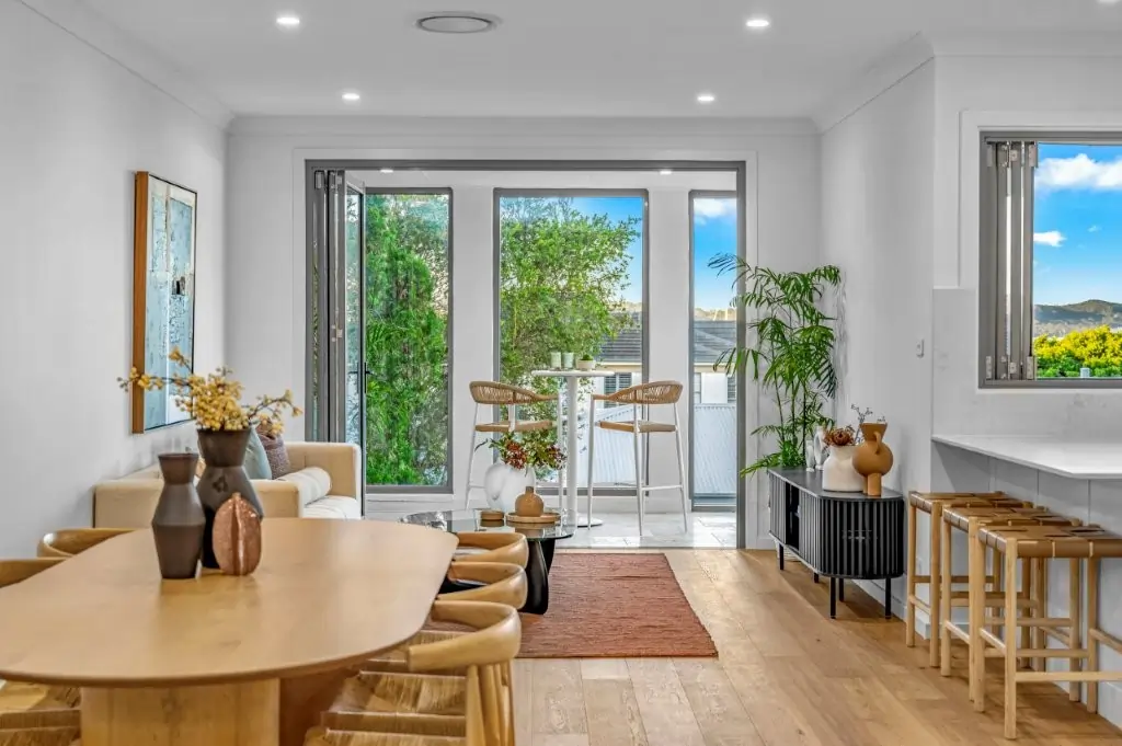 Completed open-plan dining and living area in a Toronto NSW renovation