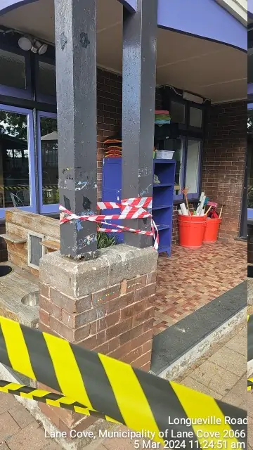 Damaged column and brick pier at residential property in Lane Cove prior to structural repair works