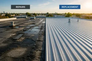 Commercial roof replacement versus roof repair comparison for commercial buildings