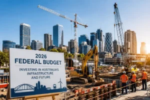Federal Budget 2026 infrastructure and construction Australia showing cranes, civil works and Sydney construction activity