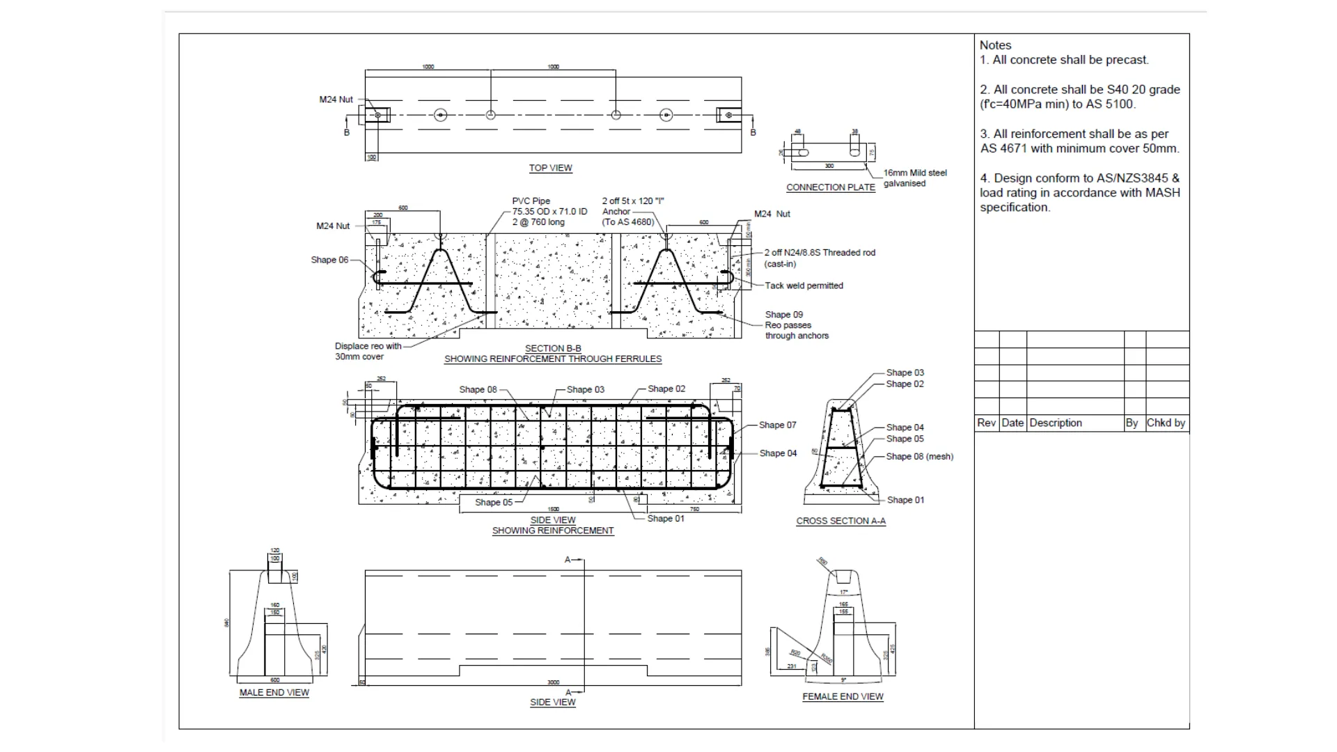 Supplied concrete barrier drawing used as a project placement reference.