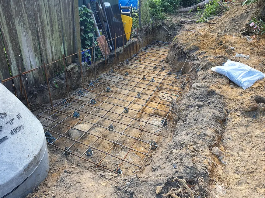 Reinforcement prepared beside the boundary during Mount Colah retaining wall works