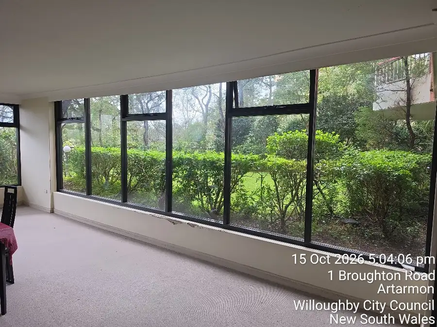 New dark-framed windows along the Artarmon apartment meeting room