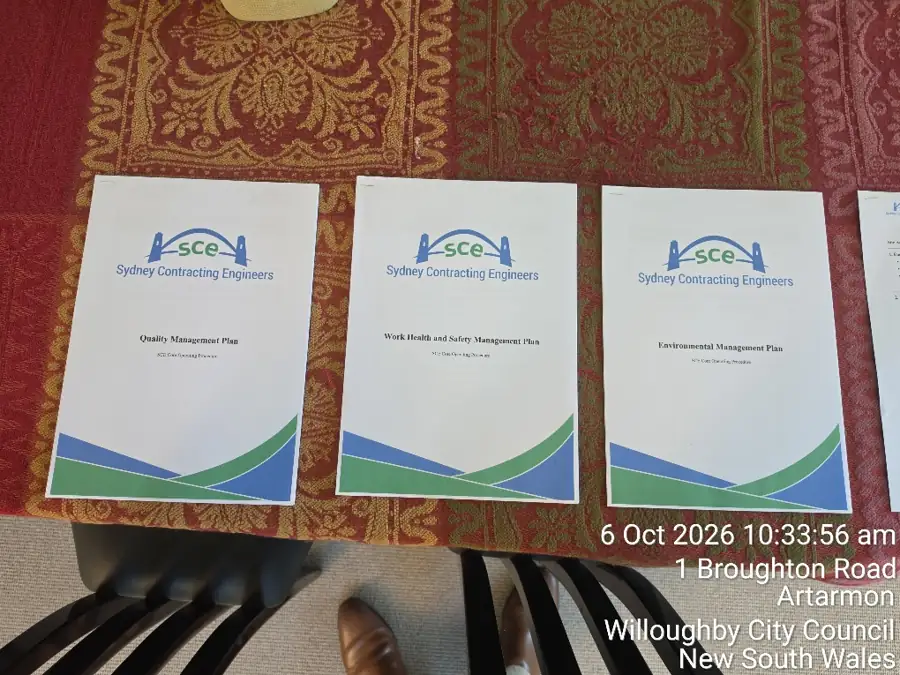 SCE quality, work health and safety, and environmental management plan folders at the Artarmon project